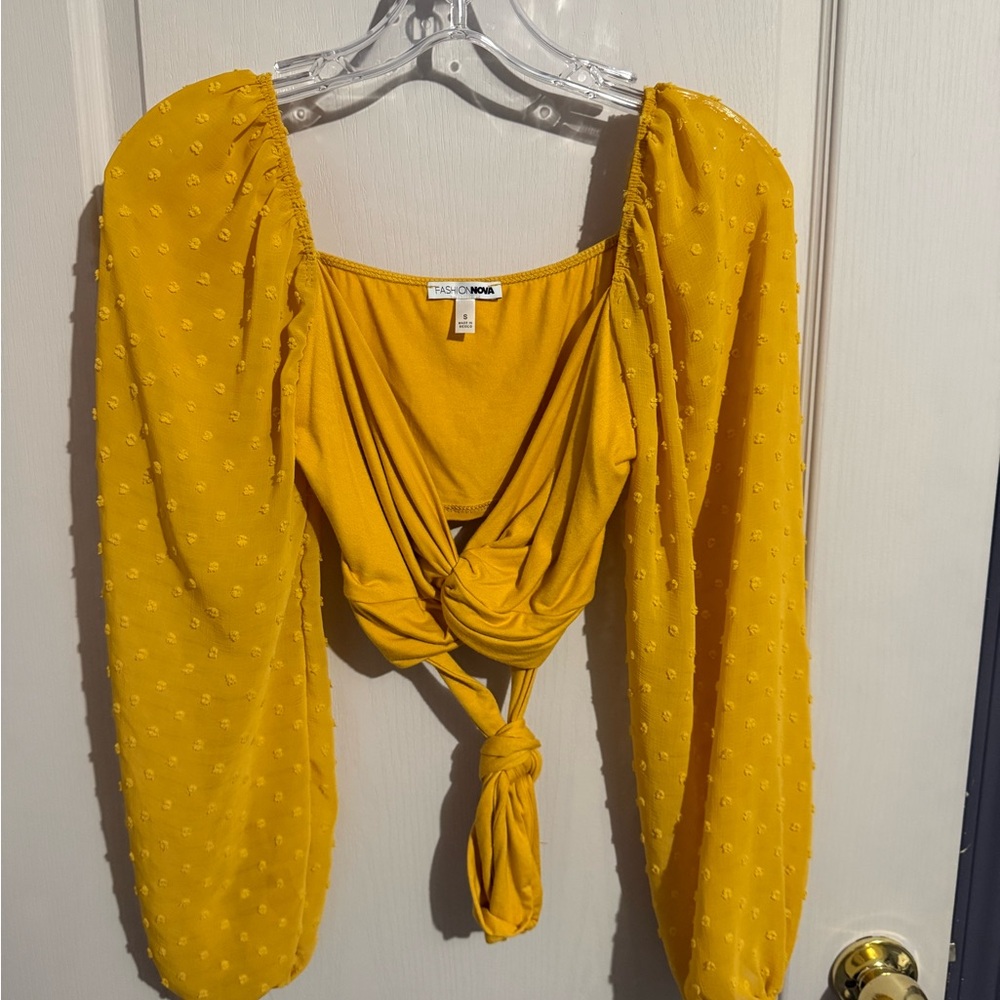 Fashion Nova Golden Yellow Tie-Front Blouse